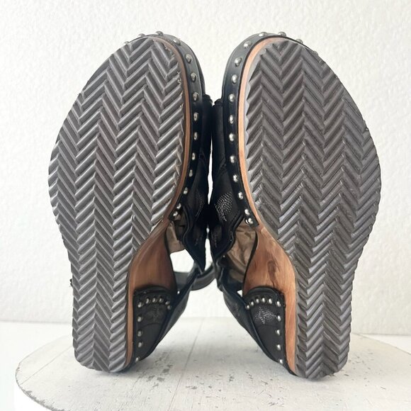 Lane Boots LEXINGTON Womens Black Wedges 8.5 Western Sandals Cowgirl Wooden Heel - Picture 8 of 11